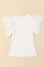Load image into Gallery viewer, White Dotty Mesh Ruffle Sleeve Ribbed Knit Top
