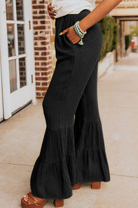 Black Ruffled Bell Bottom Pants