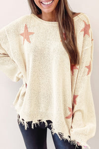 Raw Hem Star Sweater