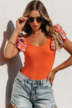 Load image into Gallery viewer, Orange Ribbed Knit Tiered Ruffled Sleeve Bodysuit
