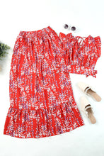 Load image into Gallery viewer, Red Floral Ruffled Crop Top and Maxi Skirt Set
