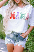 Load image into Gallery viewer, White MAMA Chenille Patched Crew Neck T Shirt
