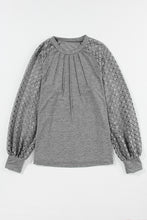 Load image into Gallery viewer, Gray Contrast Lace Raglan Sleeve Plicated Knit Top
