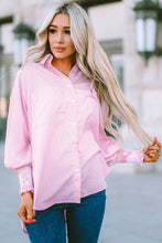 Load image into Gallery viewer, Pink Boyfriend Shirt with Pockets and Ruched Cuffs
