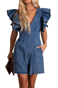 Denim Ruffle Sleeve Romper