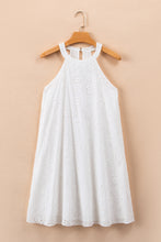 Load image into Gallery viewer, White Boho Eyelet Pattern Halter Neck Sleeveless Dress
