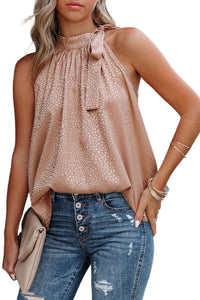 Rose Gold Tie Mock Neck Leopard Tank Top