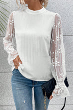 Load image into Gallery viewer, White Contrast Lace Sleeve Mock Neck Textured Blouse
