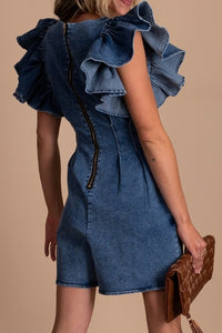 Denim Ruffle Sleeve Romper