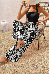 Tropical Print Wide Leg Jumpsuit