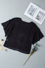 Load image into Gallery viewer, Black Pointelle Knit Scallop Edge Short Sleeve Top
