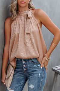 Rose Gold Tie Mock Neck Leopard Tank Top