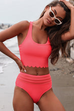 Load image into Gallery viewer, Pink Scalloped Criss Cross High Waist Bikini
