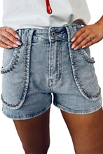 Load image into Gallery viewer, Dusk Blue Studded Acid Wash Jean Shorts
