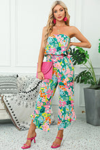 Load image into Gallery viewer, Green Mix Tropical Print Strapless Ruffled Jumpsuit
