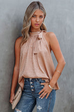 Load image into Gallery viewer, Rose Gold Tie Mock Neck Leopard Tank Top
