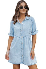 Load image into Gallery viewer, Mineral Wash Ruffled Denim Dress
