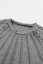Load image into Gallery viewer, Gray Contrast Lace Raglan Sleeve Plicated Knit Top
