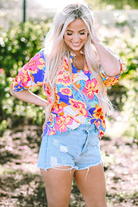 Floral Fantasy Bubble Sleeve Blouse