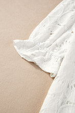 Load image into Gallery viewer, White Flower Eyelet Jacquard Keyhole Flounce Sleeve Top
