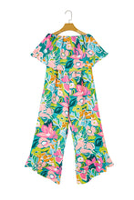 Load image into Gallery viewer, Green Mix Tropical Print Strapless Ruffled Jumpsuit
