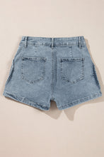 Load image into Gallery viewer, Dusk Blue Studded Acid Wash Jean Shorts
