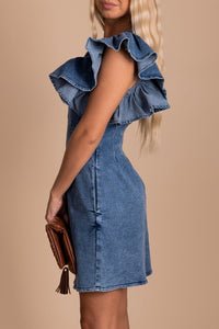 Denim Ruffle Sleeve Romper