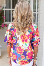 Load image into Gallery viewer, Floral Fantasy Bubble Sleeve Blouse
