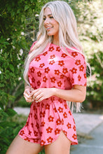 Load image into Gallery viewer, Rose Floral Print Crop Tee and Shorts Lounge Set
