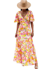 Load image into Gallery viewer, Flutter Sleeve Cut out Floral Maxi Dress
