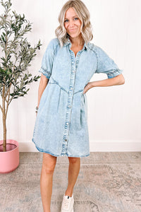 Mineral Wash Ruffled Denim Dress