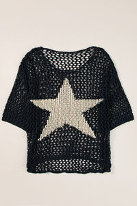 Black Star Graphic Crochet Knitted Summer Sweater Top