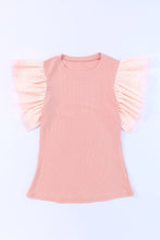 Load image into Gallery viewer, Pink Dot Mesh Ruffle Knit Top
