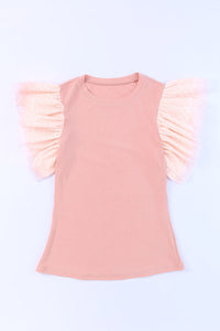 Pink Dot Mesh Ruffle Knit Top