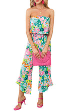 Load image into Gallery viewer, Green Mix Tropical Print Strapless Ruffled Jumpsuit
