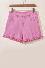 Load image into Gallery viewer, Pink Frayed Edge Mid Rise Denim Shorts
