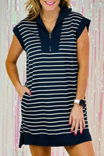 Load image into Gallery viewer, Navy Blue Quarter Zip Collared Cap Sleeve Mini Dress
