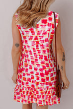 Load image into Gallery viewer, Pink Abstract Print Frilly Neck Sleeveless Mini Dress
