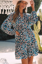 Load image into Gallery viewer, Teal Leopard Print Bubble Sleeve Shirt Dress
