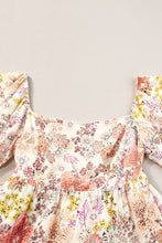 Load image into Gallery viewer, Khaki Floral Short Sleeve Square Neck Mini Dress
