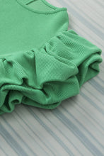 Load image into Gallery viewer, Green Ribbed Knit Puffy Ruffle Sleeve Blouse
