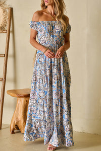 Paisley Print Off Shoulder Maxi Dress