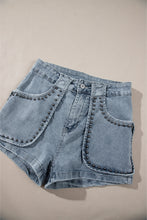 Load image into Gallery viewer, Dusk Blue Studded Acid Wash Jean Shorts
