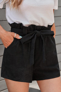 Black Paperbag waist Shorts