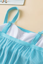 Load image into Gallery viewer, Turquoise Striped Mesh Knotted Hem Tankini Swimsuit
