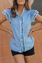 Load image into Gallery viewer, Ruffled Frayed Denim Top
