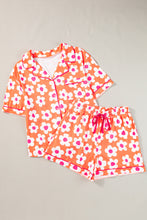 Load image into Gallery viewer, Orange Flower Print Short Sleeve Shirt Pajamas Set
