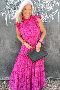 Leopard Print Ruffled Trim Tiered Maxi Dress