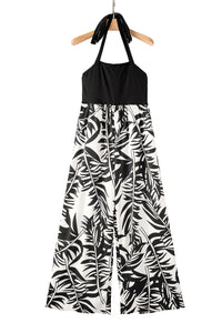 Tropical Print Wide Leg Jumpsuit