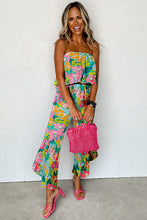 Load image into Gallery viewer, Green Mix Tropical Print Strapless Ruffled Jumpsuit
